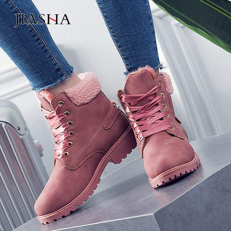 Winter shoes women boots 2022 fashion warm plush ankle boots women shoes round toe lace-up female snow boots brand shoes woman