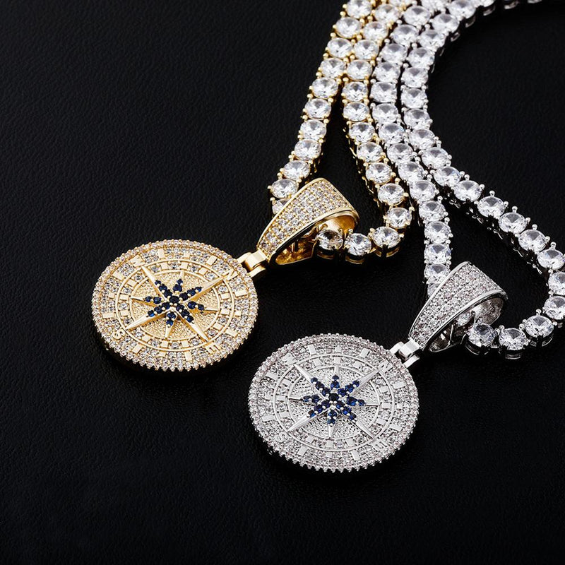 TOPGRILLZ Hip Hop Compass Pendant Iced Out Cubic Zirconia Pendant With Tennis Chain Hip Hop Fashion Jewelry Gift For Men Women