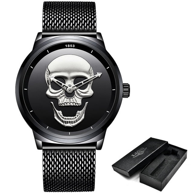 Relogio Masculino LIGE Skull Mens Watches Simple Stainless Steel Sports Watch Men&