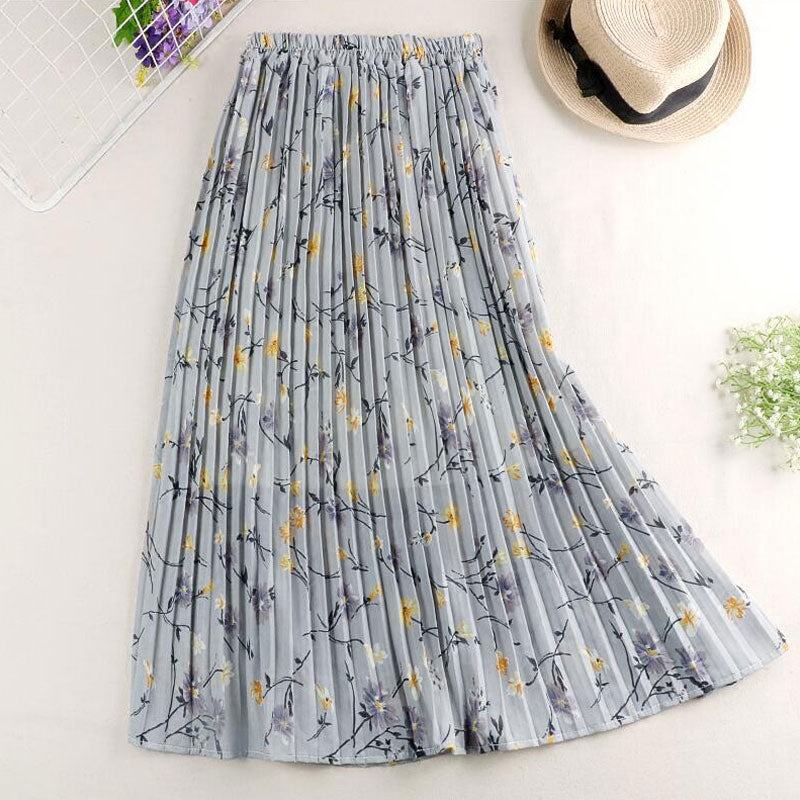 2021 Spring/Summer Women Skirt Floral Print Chiffon Skirts High Waist A-line Pleated Skirts Women Jupe Femme Faldas Saia Outwear