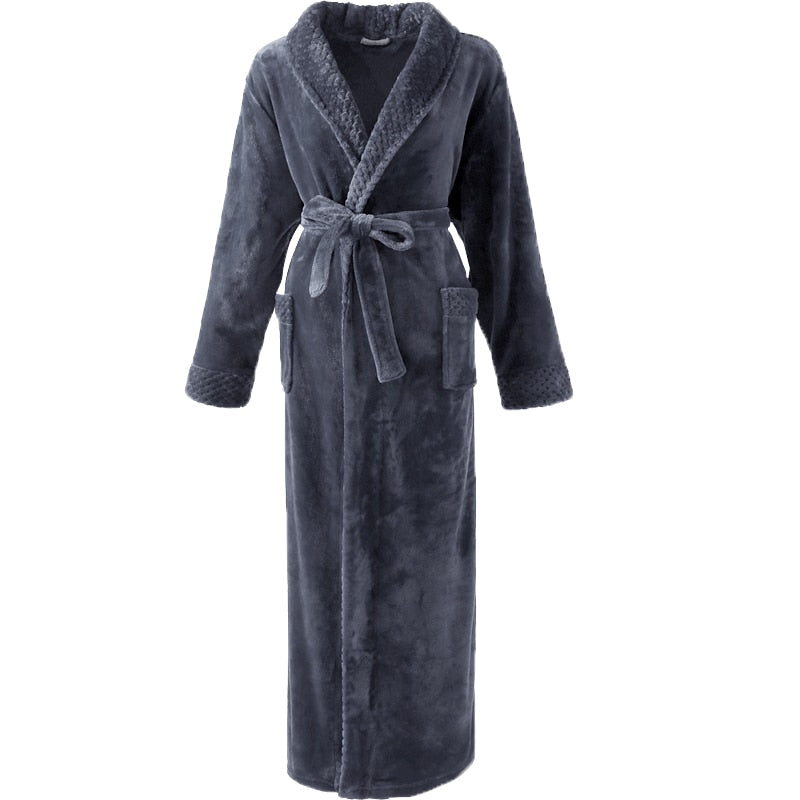 Bata de baño de franela larga y gruesa para hombre, batas de talla grande para mujer, bata de baño de lana Coral para invierno, bata de Kimono para hombre, ropa de dormir