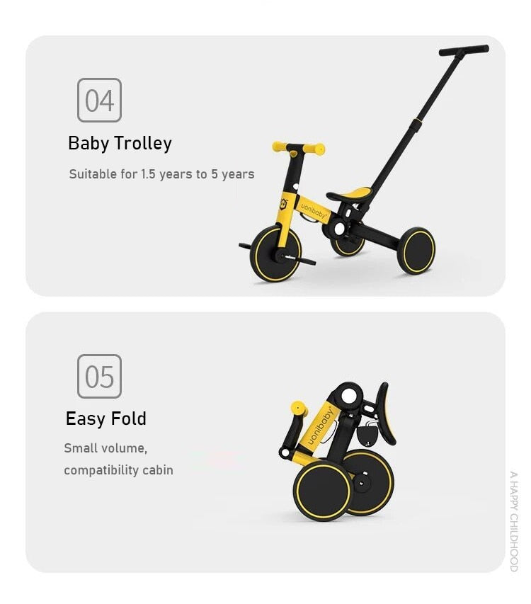 Uonibaby 4  into 1 Children Bicycle Tricycle Two Wheel Bike Baby Balance Bike Kids Scooter Baby Stroller for 1-6 Years Old