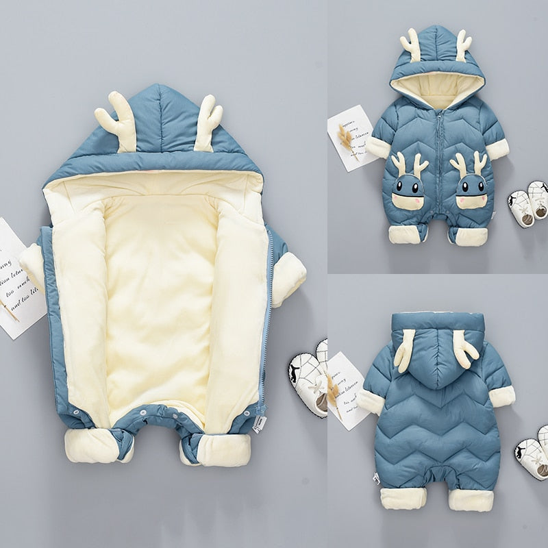 OLEKID 2022 Baby Winter Schneeanzug Plus Samt Dicker Baby Jungen Overall 0-2 Jahre Neugeborener Strampler Baby Mädchen Overalls Kleinkind Mantel