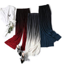 Female Summer Ice Silk Gradient Color Wide Leg Pants Pleated Nine Points Large Size High Waist Drape Skirt Straight Beach Pants