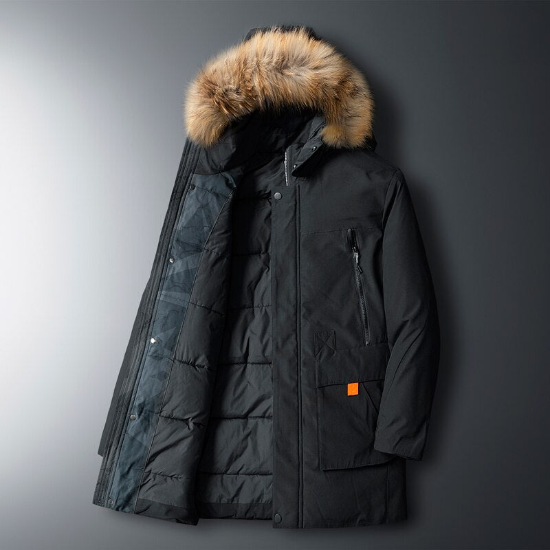 LBL New Mens Winter Fur Hooded Parka 2022 Men's Thick Warm Windproof Coat Men Solid Hooded Fur Collar Jacket Male Long Overcoat
