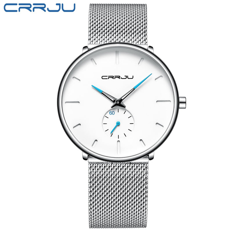 CRRJU Fashion Blue Men Watch Top Luxury Brand Minimalist Ultra-thin Quartz Watch Casual Waterproof Clock Relogio Masculino