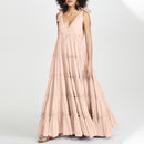 Women Summer Maxi Long Dress ZANZEA Fashion Lace Up V Neck Ruffles Sundress Solid Sleeveless Party Casual Sarafans Vestidos7