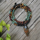8mm Natural Stone Bead,African Turquoise,Tigers Eye,Awaken,JapaMala Set,Spiritual Jewelry,Meditation,Inspirational,108 Mala Bead