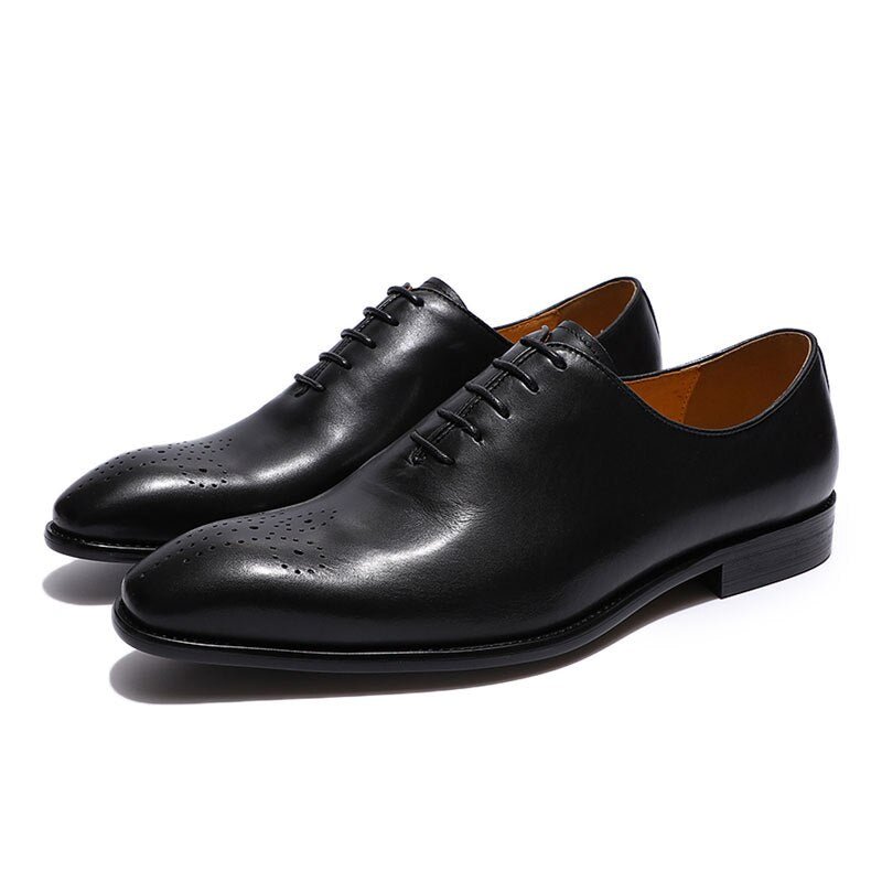 Luxury Brand Mens Oxford Shoes Genuine Leather Classic Whole Cut Lace Up Wedding Dress Brogue Business Office Shoes for Men
