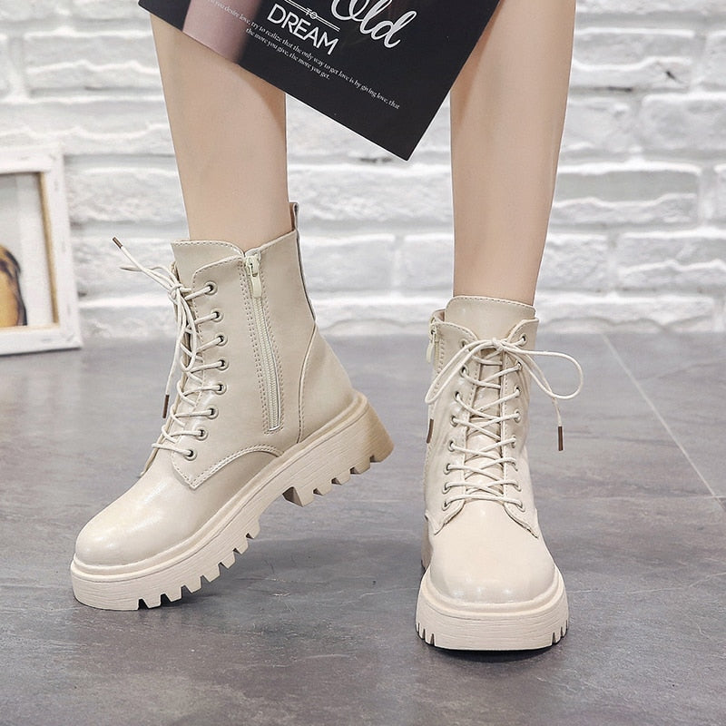 Woman Ankle Boots Flat Heel Shoes Women Lace Up Winter Autumn Shoes Daily Short Boots Woman Footwear Size 35-40 AC166