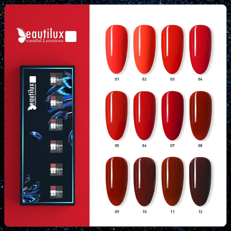 Beautilux Red Color Gel Polish Kit Soak Off UV LED Wine Burgundy Red Cherry Color Nail Gel Polish Set Nails Gels Lacquer 10ml