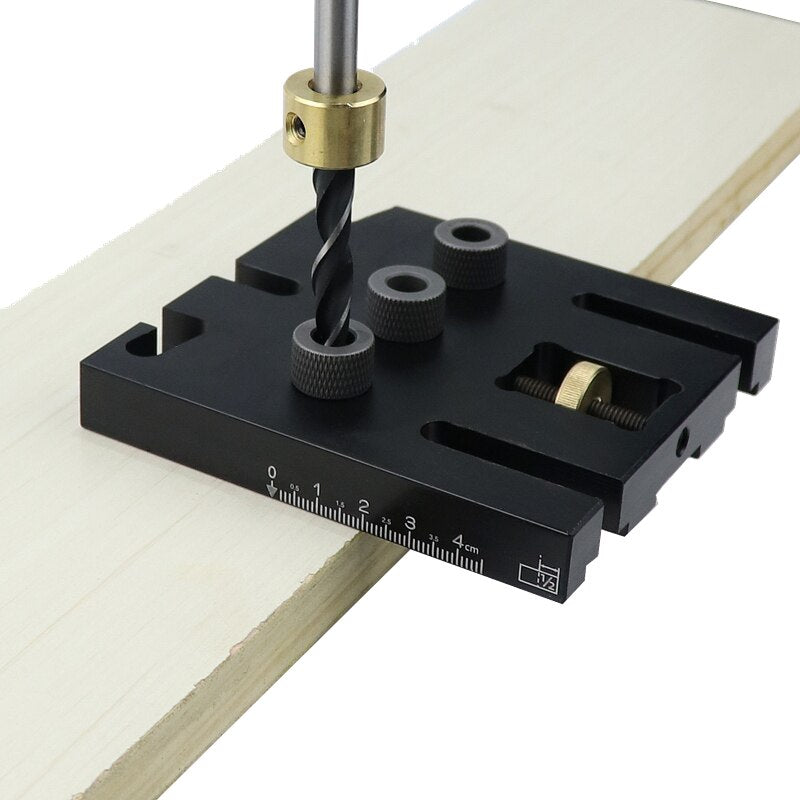 3-in-1-Holzbearbeitungs-Dübellehren-Kit mit Positionierungsclip, verstellbarer Bohrführung, Locher, Locator, Zimmereiwerkzeug