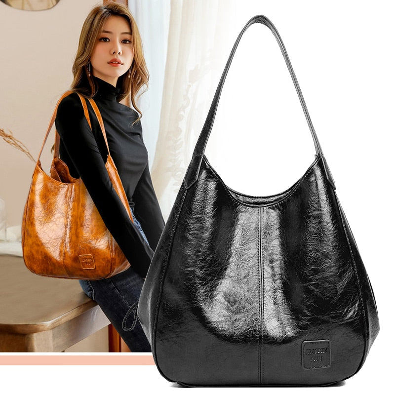 Bolso de mano informal para mujer, bolso de mano de gran capacidad, bolso de señora de alta calidad, bolso de Hobo Vintage, bolso de hombro de retazos suave, marrón