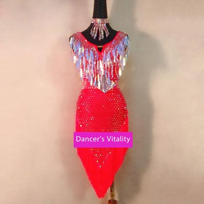 Latin Dance Children's High-end Diamond Tassel  Dress Performance Clothing New Female Adult Stage Competition Clothes