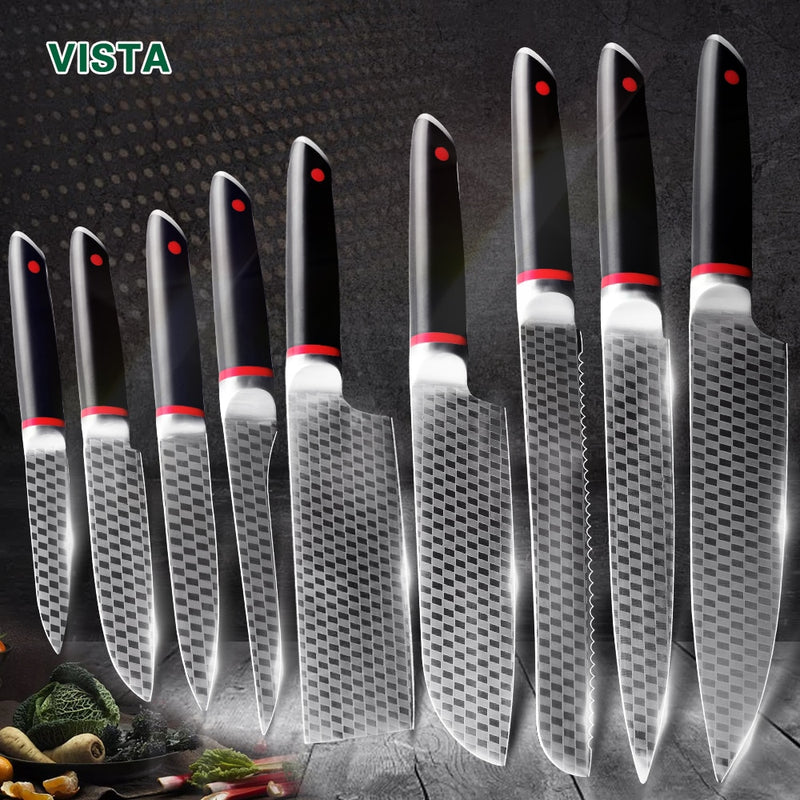 Kitchen Knives 1-9pcs Chef Knives 7CR17 440C High Carbon Stainless Steel Damascus Drawing Gyuto Cleaver Set Slicer Santoku Knife
