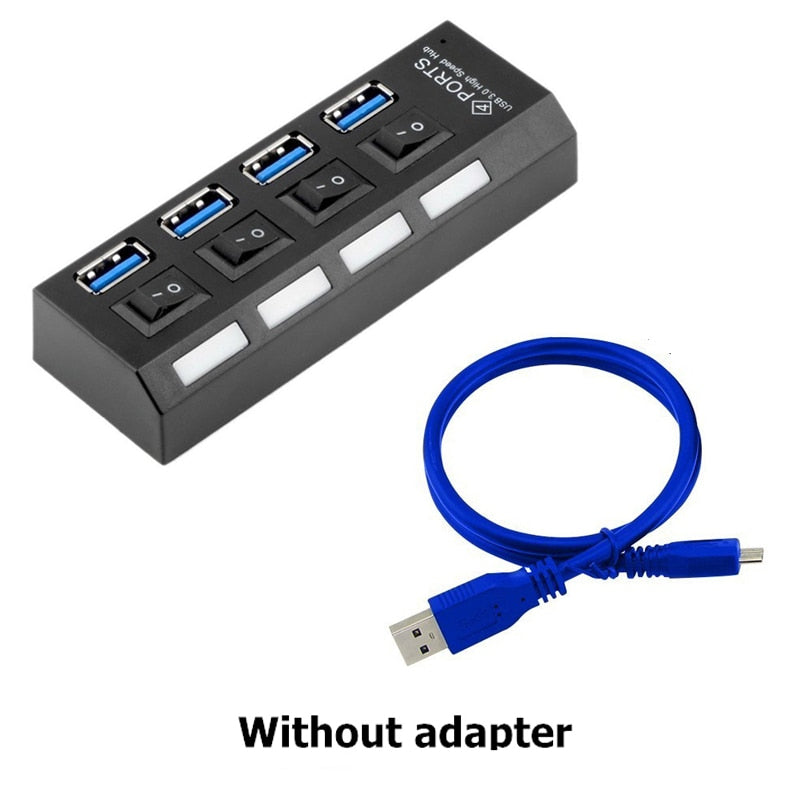 USB HUB 3.0 4 7 Port Usb Multi Splitter With Power Switch Supply Adapter For Macbook Pc Computer Laptops Notebook Accessories