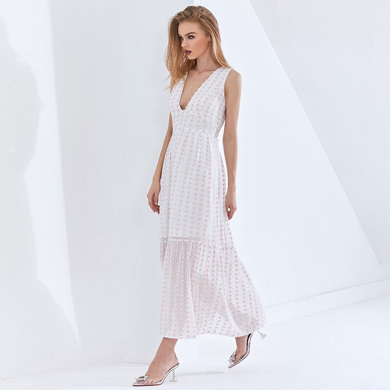 TWOTWINSTYLE Print Polka Dot Elegant Dress For Female V Neck Sleeveless High Waist Backless Oversized Dresses Women Summer 2021