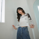 CHEERART White Mesh Top Long Sleeve Basic Tshirt Women Transparent Tight Top Vintage Printed Summer T Shirt Fashion 2020