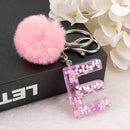 1PC Keyring Pink Color English Letter Keychain with Puffer Ball  26 English word Glitter Resin A TO Q Handbag Charms for Woman