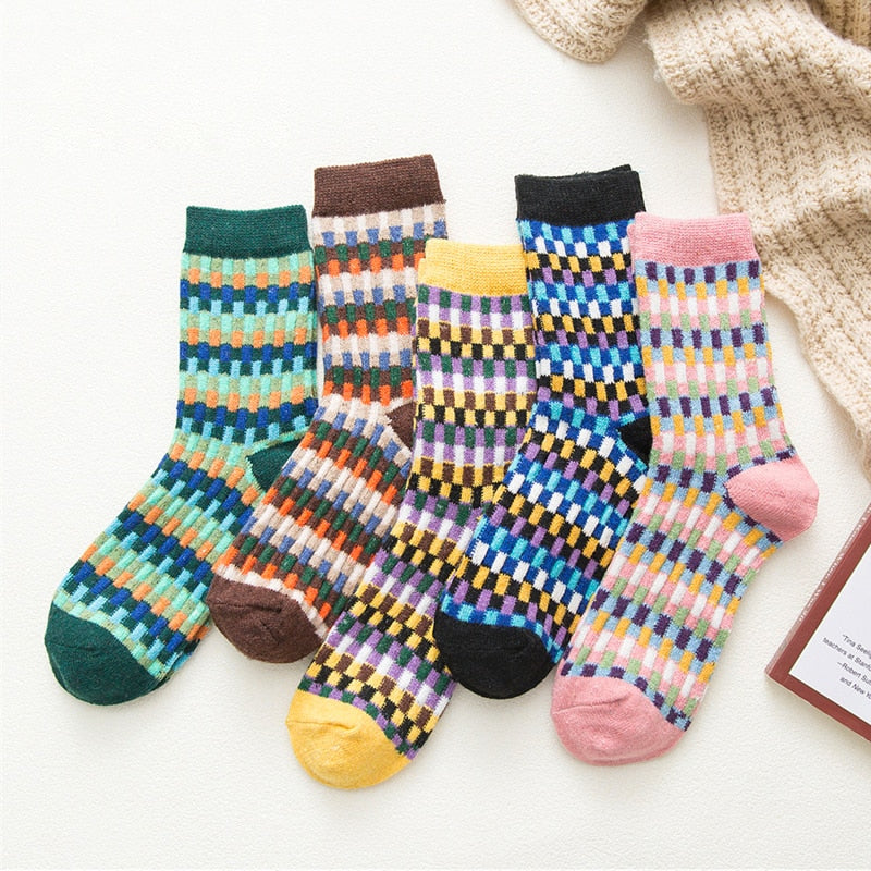 HSS Brand 5 Pairs High Quality Women Winter Socks Vintage Patchwork Rabbit Wool Sock Thicken Warm Thermal Cotton Socks