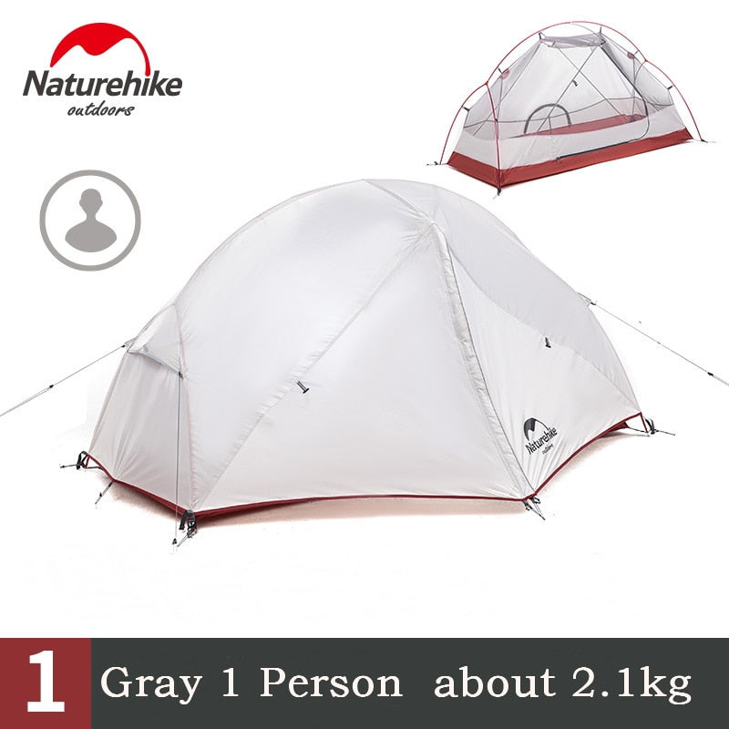 Naturehike personalizado Mongar 1 2 3 personas impermeable doble capa tienda al aire libre varilla de aluminio gris ultraligero tienda de campaña individual estera