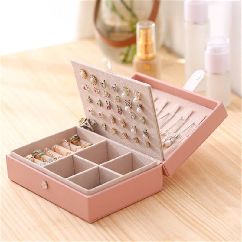 WE Lady PU cuero Universal joyería organizador pantalla viaje joyero cajas portátil joyero botón almacenamiento de cuero