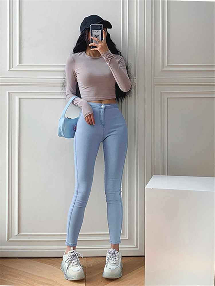 Autumn Jeans Women Black Jeans Vintage High Waist Denim Women Spring Denim Pants High Elastic Skinny Pencil Stretch Jeans Femme