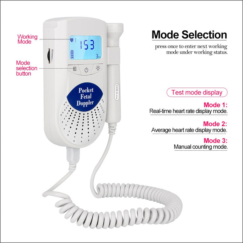 RZ Mini-Fetal-Doppler-Baby-Ultraschall-Sound-Herzschlag-Detektor-Monitor Pränatal mit Kopfhörer Fetal-Doppler-Stethoskop