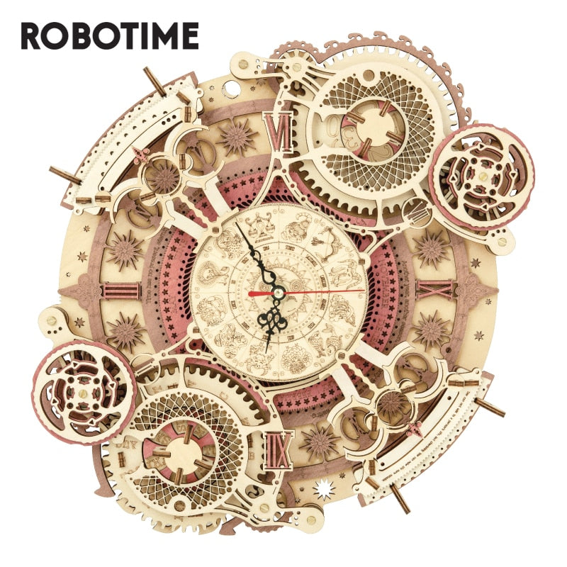 Robotime ROKR Time Art Zodiac Reloj de pared 3D Juegos de rompecabezas de madera Modelo Kits de construcción Juguetes para niños Niños LC