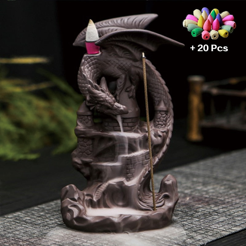 Incense Waterfall Incense Burner Ceramic Dragon Decorative Game Mixed Incense Cone Waterfall Smoking room Decor