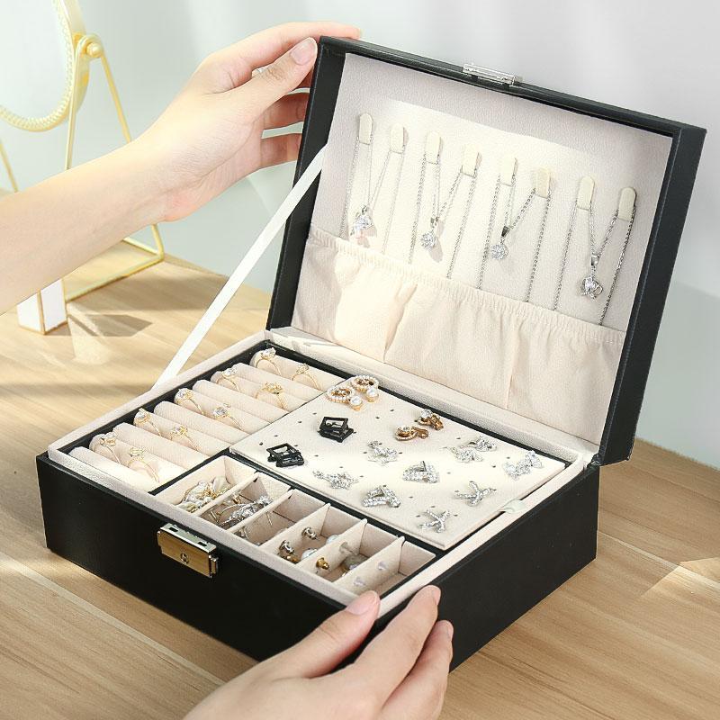 PU Leather Jewelry Storage Display Portable European-Style Multi-Function Packaging Box  With Drawer Winter Gift