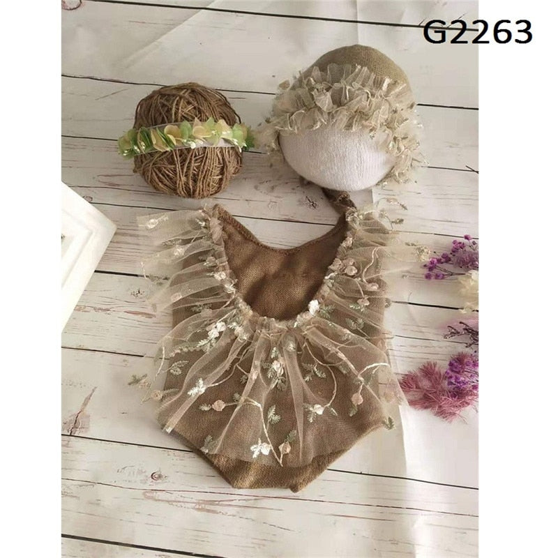 Newborn Photography Props Hat Baby Lace Romper Bodysuits Outfit Photography Girl Dress Photo Shoot Costume