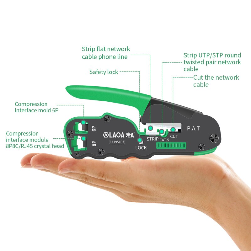 Alicates de crimpado LAOA, herramientas de red, pelador de cables, cortador de cables, alicates de corte, herramienta portátil de crimpado de terminales