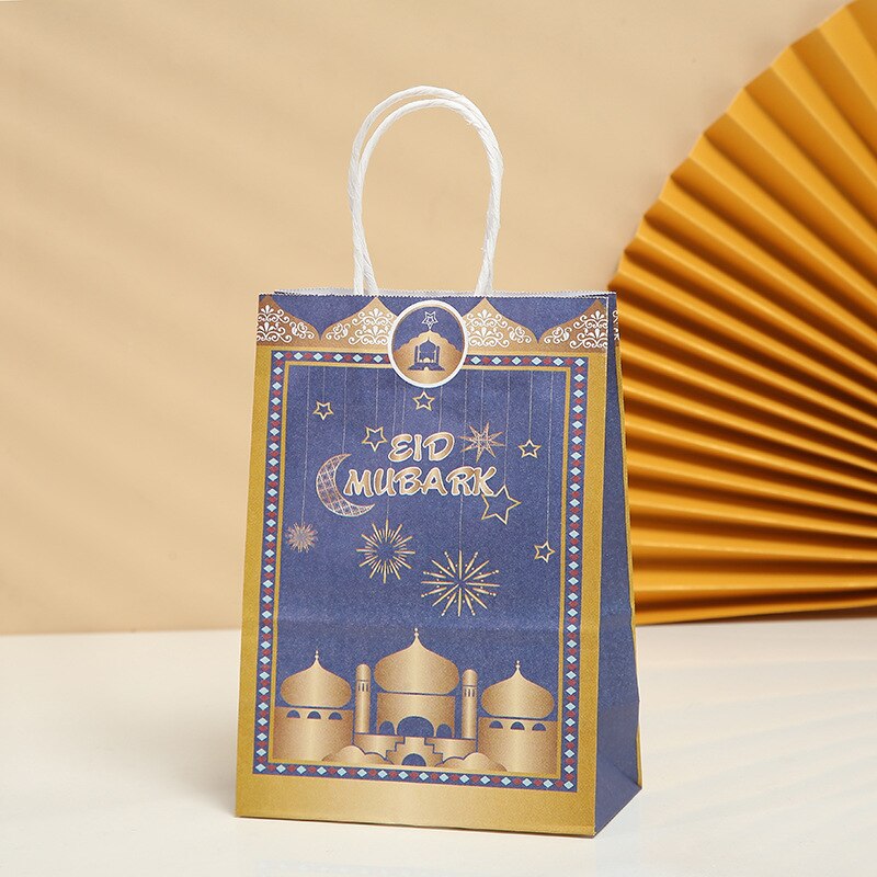 10/20/50 Uds. Bolsas de mano doradas musulmanas Eid Mubarak, embalaje de regalo conmemorativo, bolsa de papel Kraft de Ramadán, suministros para fiestas, bolsa de regalo