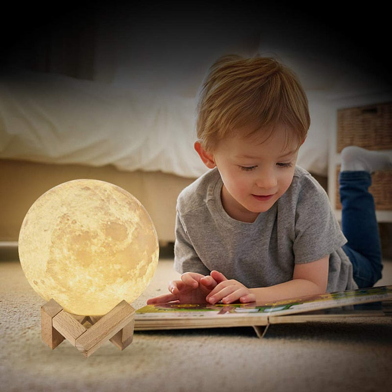 ZK20 LED Night Light 3D Print Moon Lamp Recargable Cambio de color 3D Light Touch Moon Lamp Lámpara de noche para niños para el hogar