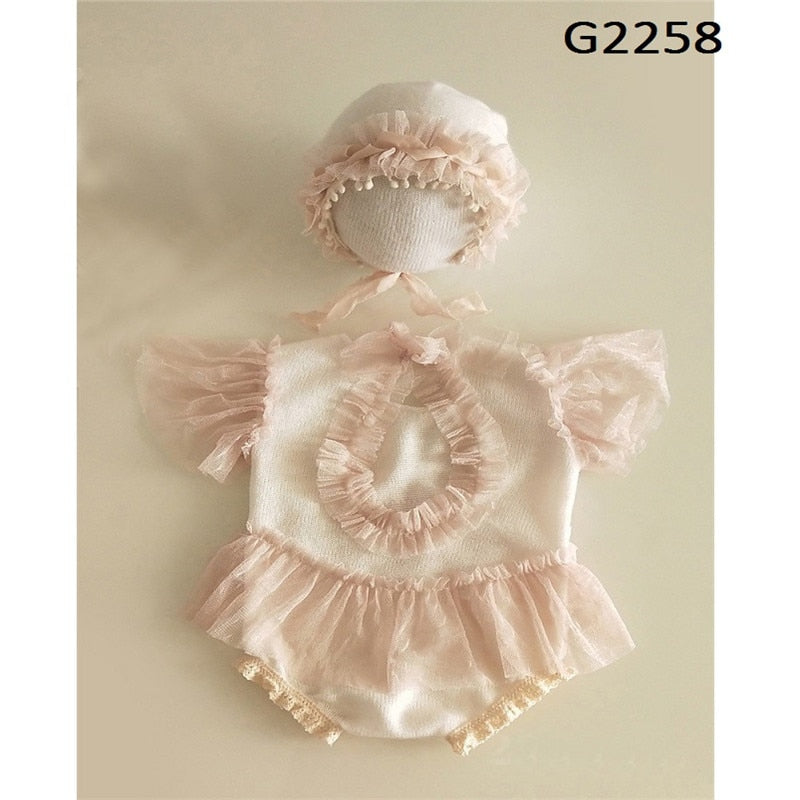 Newborn Photography Props Hat Baby Lace Romper Bodysuits Outfit Photography Girl Dress Photo Shoot Costume