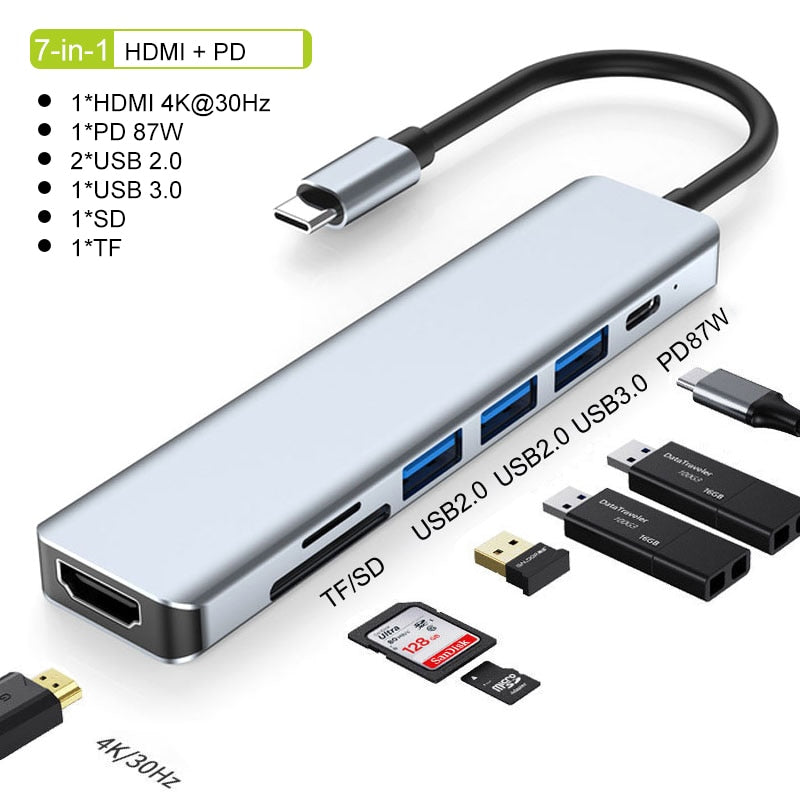 USB C HUB tipo C divisor a HDMI 4K Thunderbolt 3 estación de acoplamiento portátil adaptador con PD SD TF RJ45 para Macbook Air M1 ThinkPad