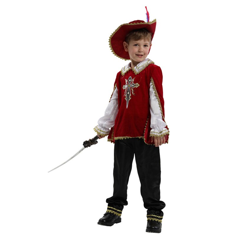 Disfraz de mosquetero de caballero Medieval rojo para niños, disfraz de Guerrero romano griego para niños, Carnaval de Halloween, Mardi Gras, vestido elegante