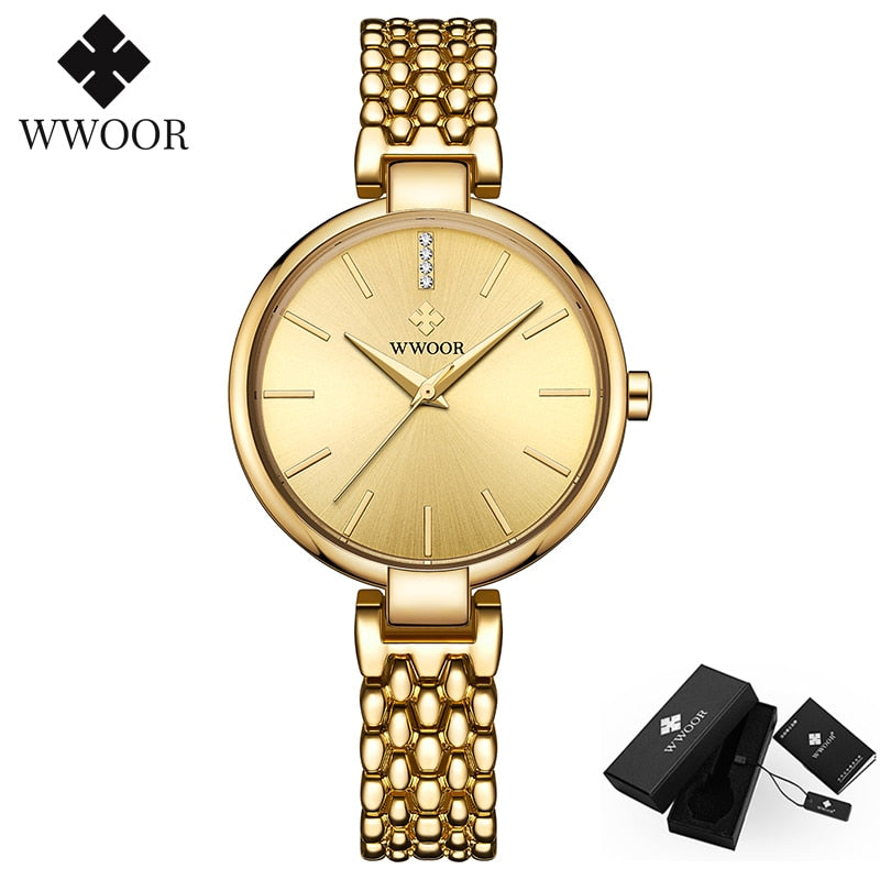 WWOOR Elegante Damenuhr Diamant-Quarz-Armbanduhren Set-Top-Marke Luxus Damen Kleid Armbanduhr Uhr Relogio Feminino