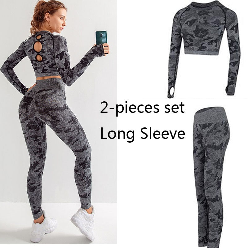 Conjunto de ropa de gimnasio para mujer, conjunto de Yoga de 2 piezas, sujetador deportivo y mallas para correr, mallas deportivas de entrenamiento sin costuras, traje deportivo para mujer