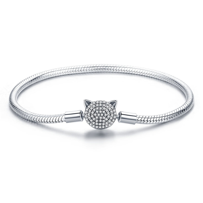 WOSTU Authentisches 100% 925 Sterling Silber Nette Katze Glitzernde CZ Schlangenkette Armbänder Armreif für Frauen Silberschmuck