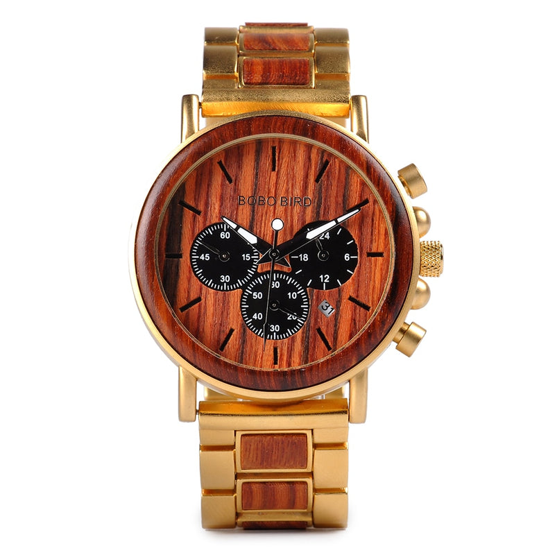 BOBO BIRD Luxury Stainless Steel Wood Watch Men Stylish Timepieces Chronograph Waterproof Watches Valentine&