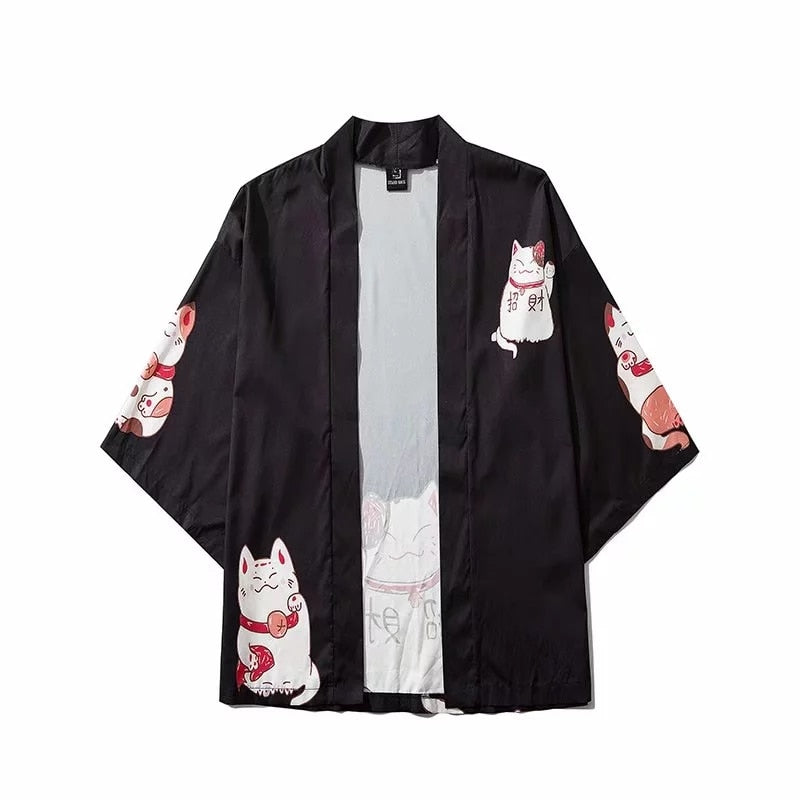 Bebovizi Japan Style Kleidung Herren Sommer Streetwear Cat Print Kimono Cardigan Mandarin Robe Herren Unisex Japanese Trend Kimonos