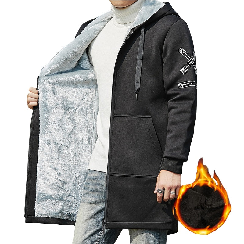 2021 Men Winter Thicken Fleece Jacket Mens Casual Hooded Coat Cargo Cotton Jackets Windbreaker Outwear Man