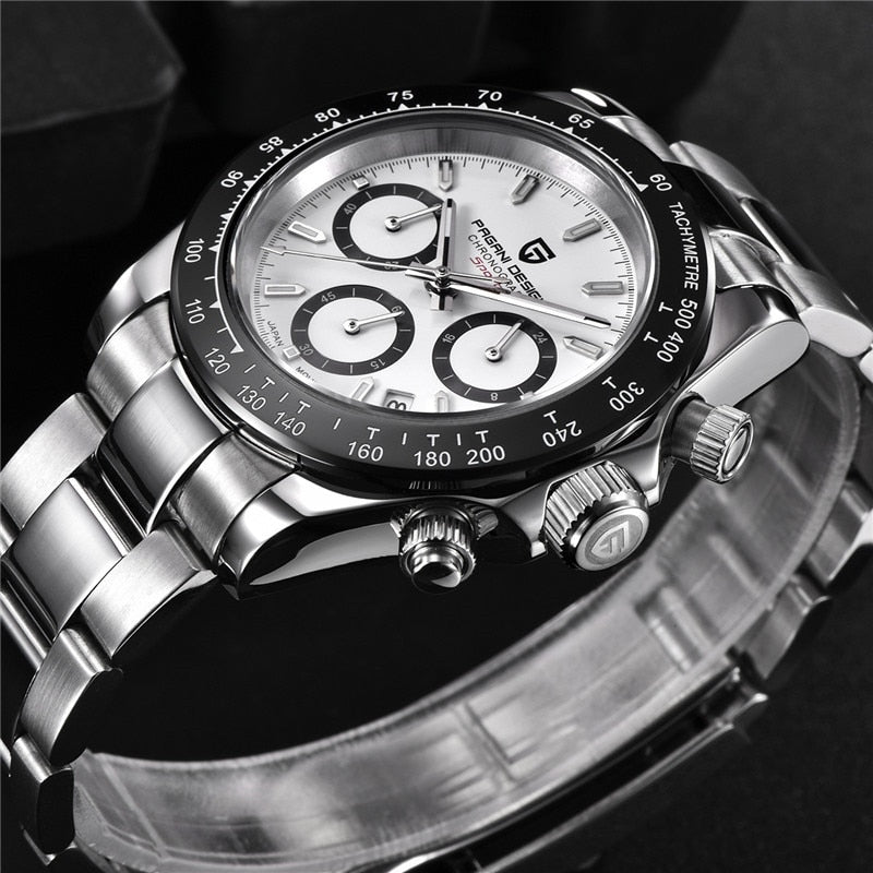 PAGANI DESIGN Men Quartz Wristwatch Luxury Sapphire Glass Sport Watch Rubber Strap Chronograph Watches Mens Japan VK63 Clock Man