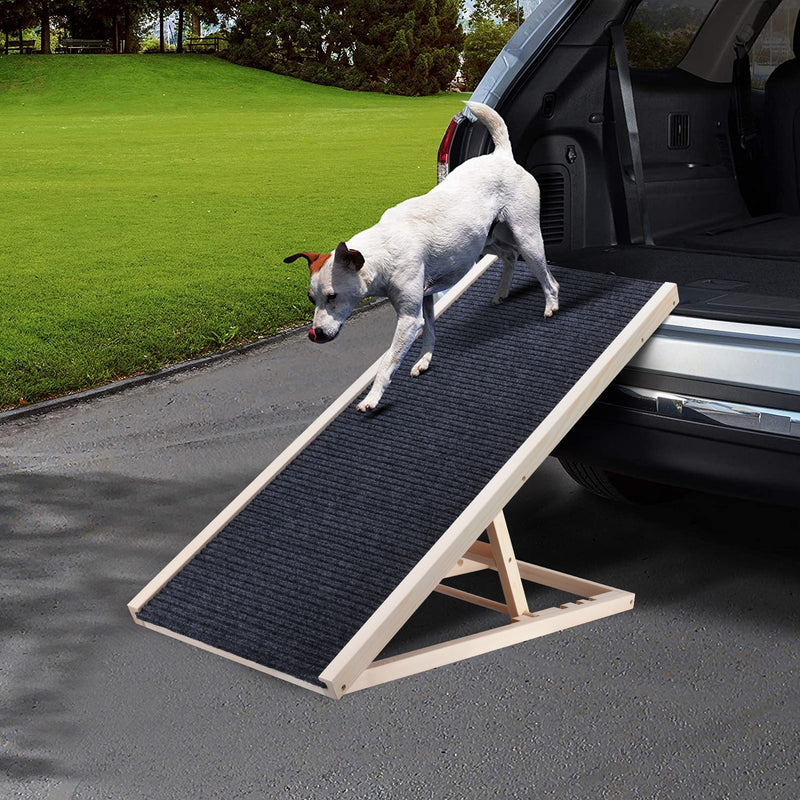 Rampa portátil para escaleras de coche para perros, soporte de escalera de hasta 110lb, superficie de alfombra antideslizante, alturas ajustables, rampa para mascotas para perros y gatos