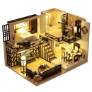 CUTEBEE Puppenhaus-Kit mit Möbeln, LED-Leuchten, DIY-Miniaturhaus zum Bauen eines winzigen Puppenhauses, gemütliche Zeit für Kinder, Spielzeuggeschenk