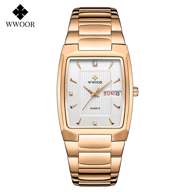 Relogio Masculino WWOOR 2022 nuevo reloj cuadrado para hombre con fecha de semana automática relojes de pulsera de cuarzo para hombre de lujo de acero inoxidable dorado