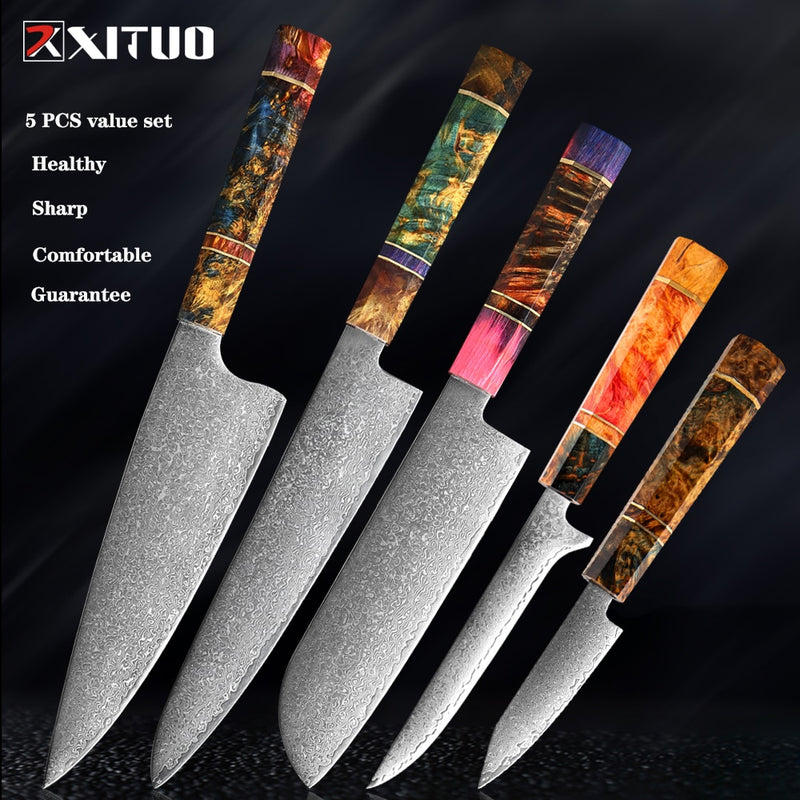 XITUO Chef's Nakiri cuchillo 67 capas japonés Damasco acero Damasco Chef cuchillo 8 pulgadas Damasco cuchillo de cocina madera solidificada HD