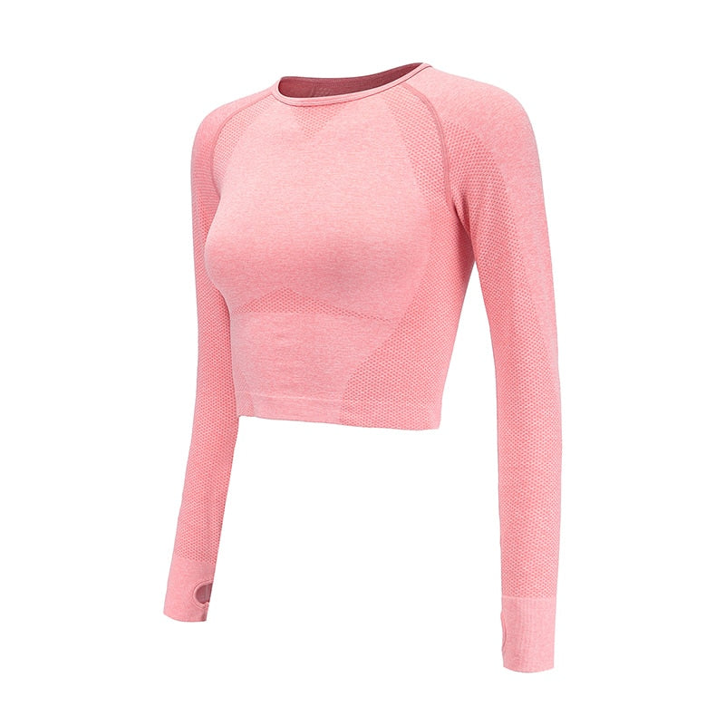 Nepoagym Damen Cropped Seamless Langarm Top Sportbekleidung für Damen Gym Yoga Shirt Daumenloch Fitted Workout Shirts für Frauen